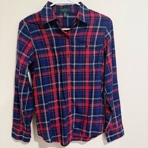 Lauren Ralph Lauren 100 % Cotton Women’s Plaid Casual Shirt size S Petite